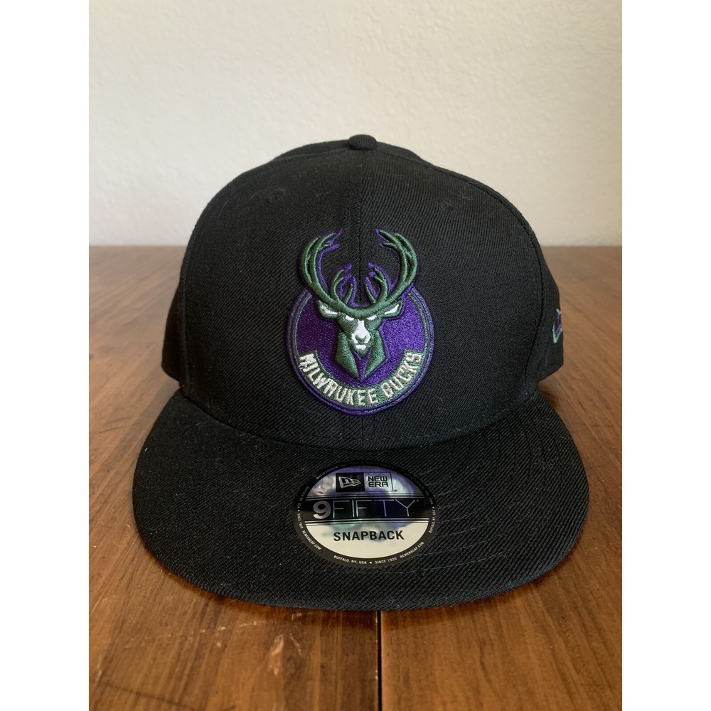 Milwaukee Bucks New Era Snapback Hat 9Fifty 100% Wool NBA Black One Size